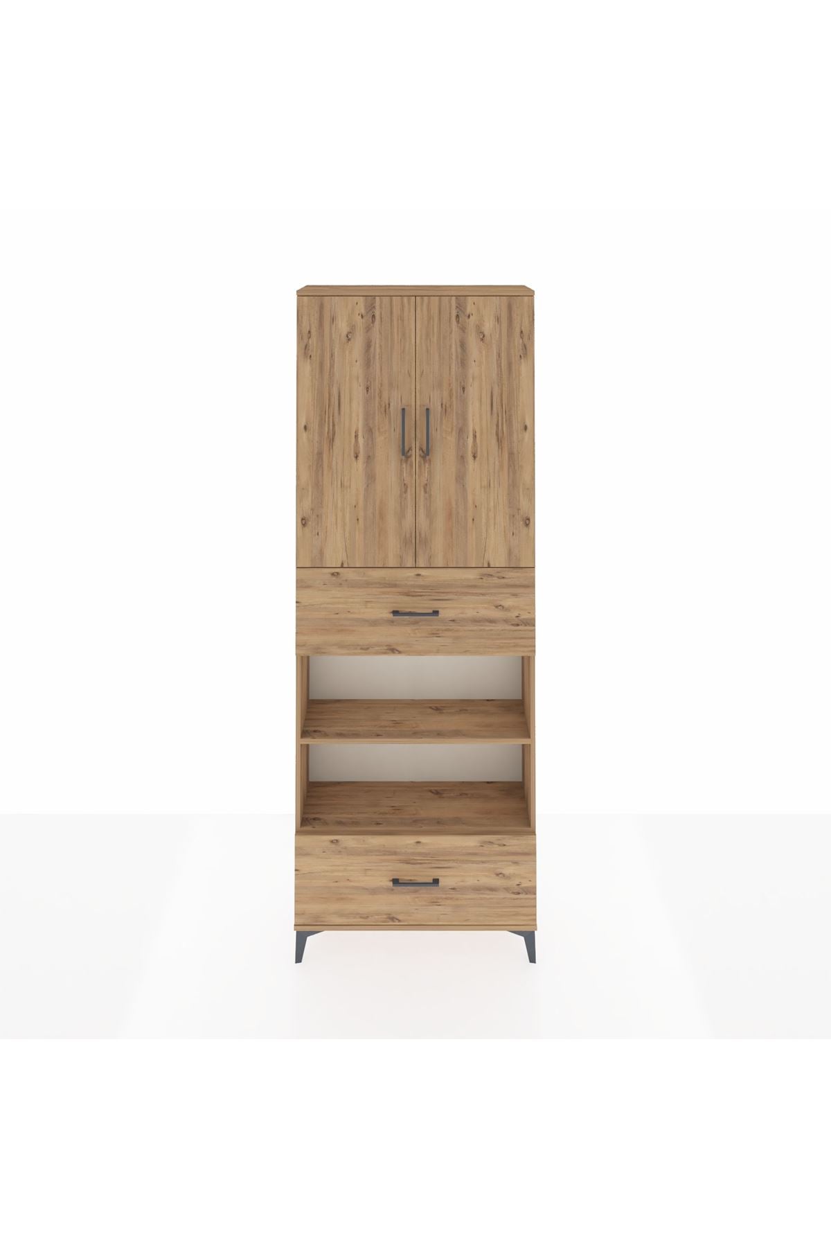 Arges Dolap 5 Raflı 2 Çekmeceli 2 Kapaklı 88x30x243 Çam-Çam