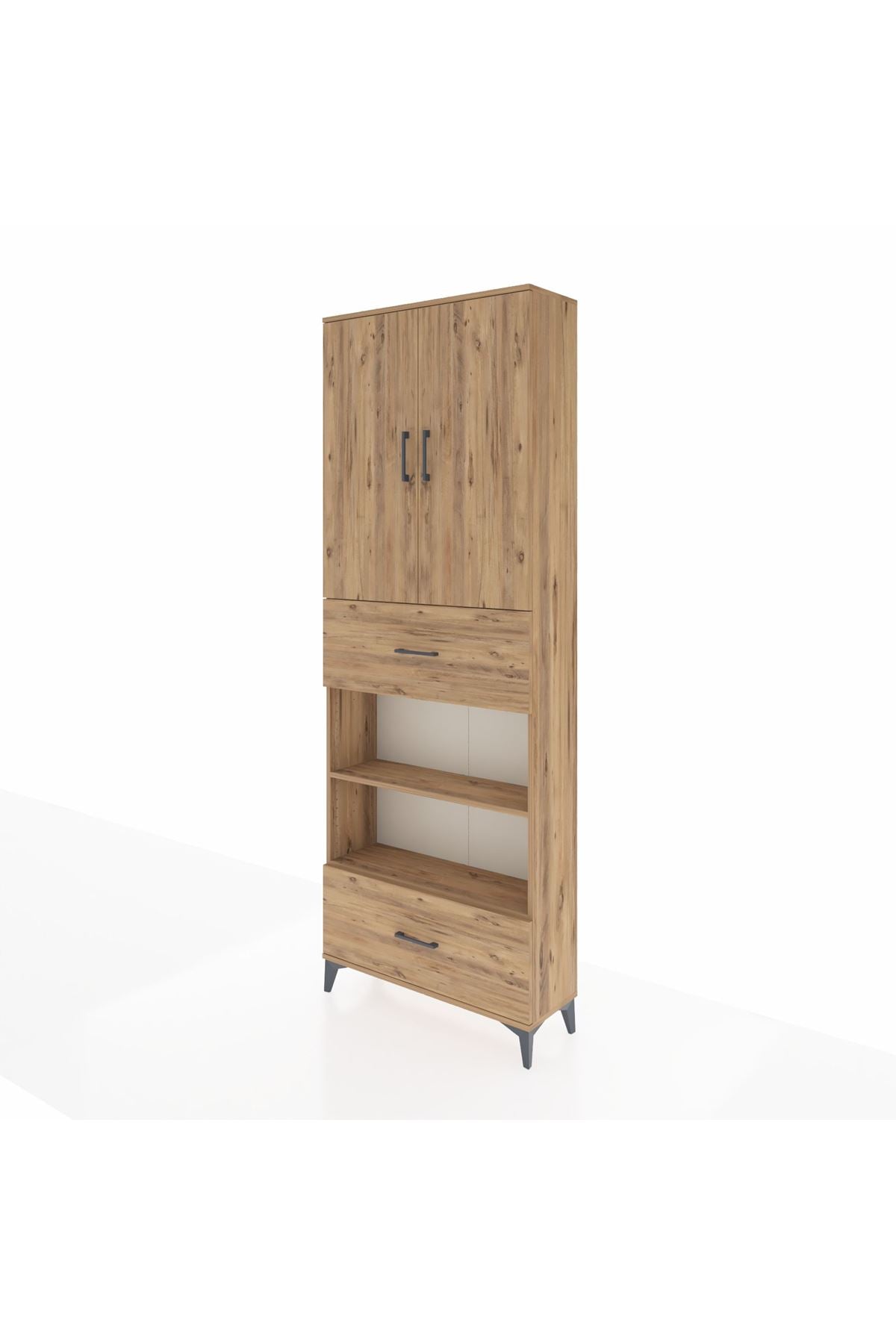 Arges Dolap 5 Raflı 2 Çekmeceli 2 Kapaklı 88x30x243 Çam-Çam