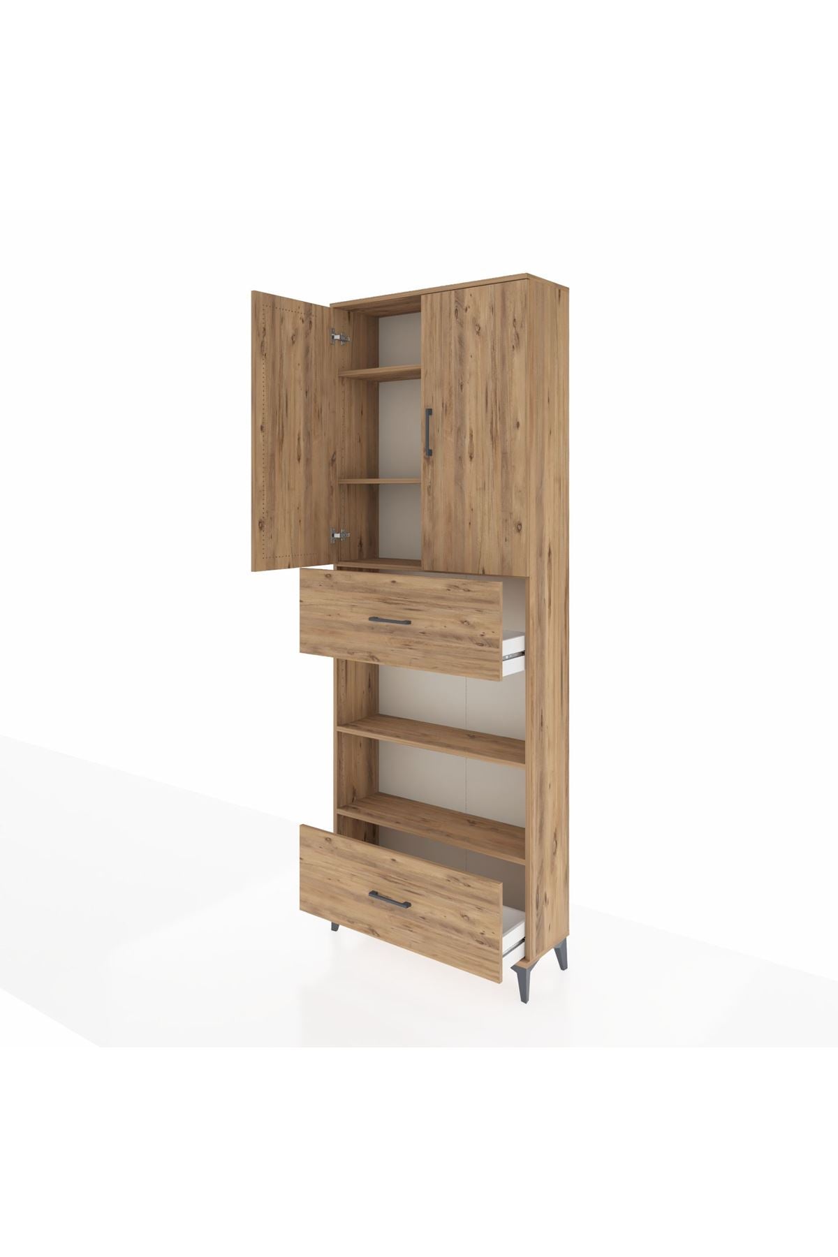 Arges Dolap 5 Raflı 2 Çekmeceli 2 Kapaklı 88x30x243 Çam-Çam