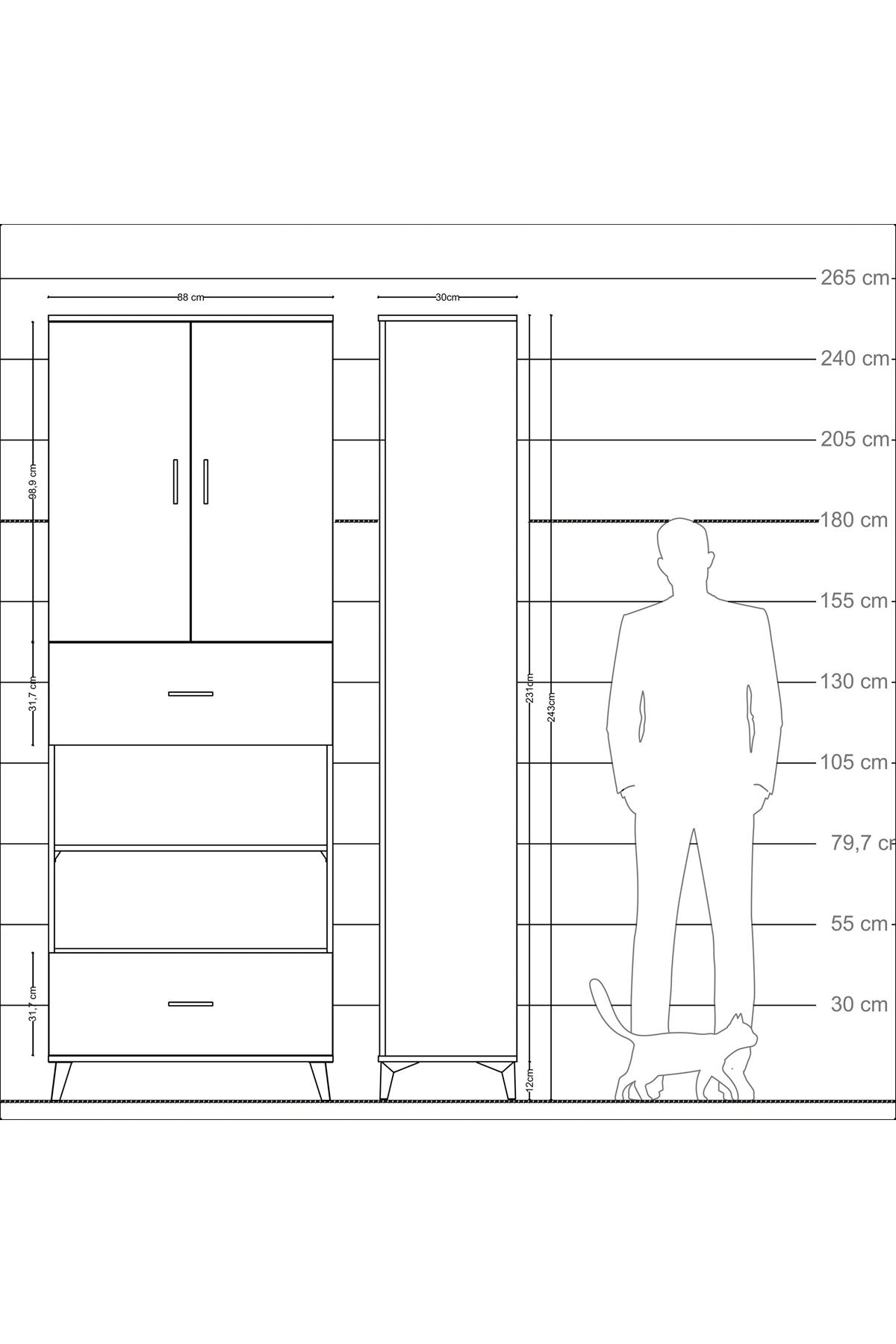 Arges Dolap 5 Raflı 2 Çekmeceli 2 Kapaklı 88x30x243 Çam-Çam