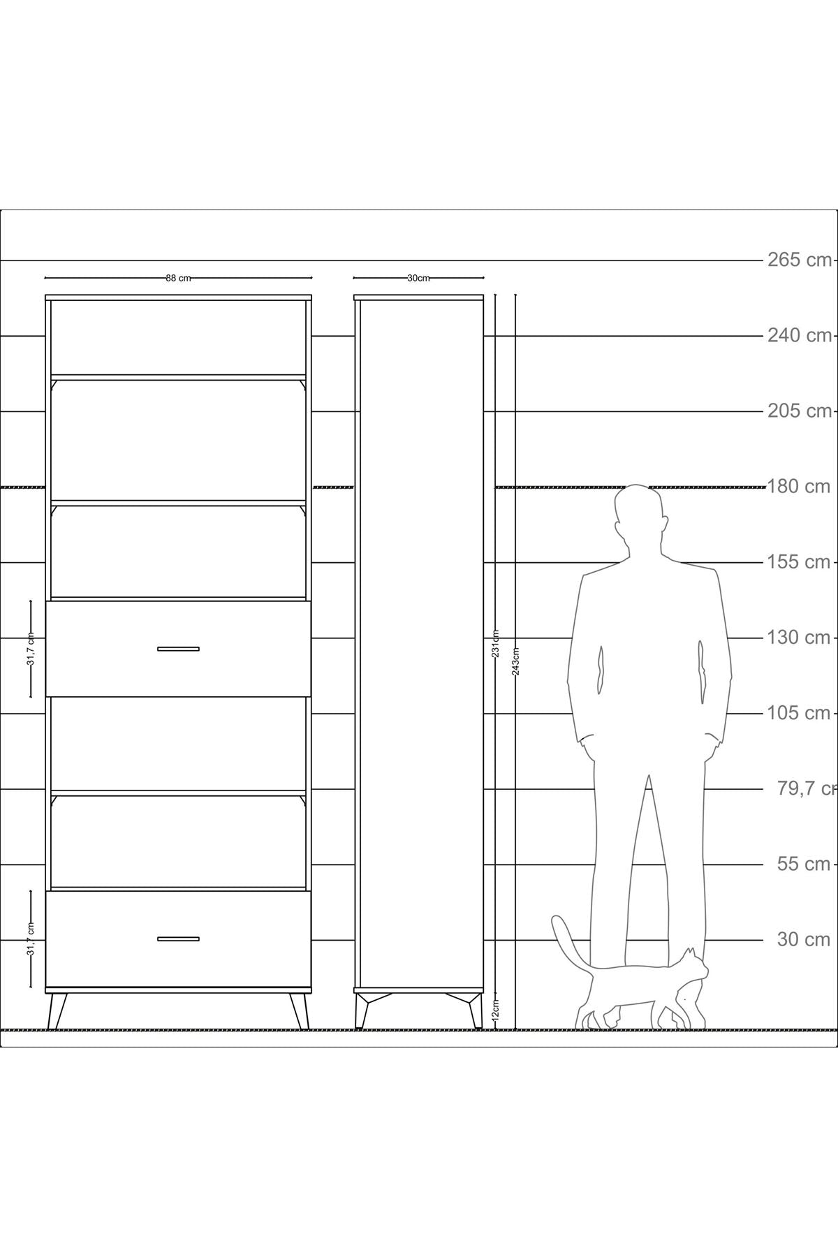 Arges Dolap 5 Raflı 2 Çekmeceli 88x30x243 Antrasit-Antrasit