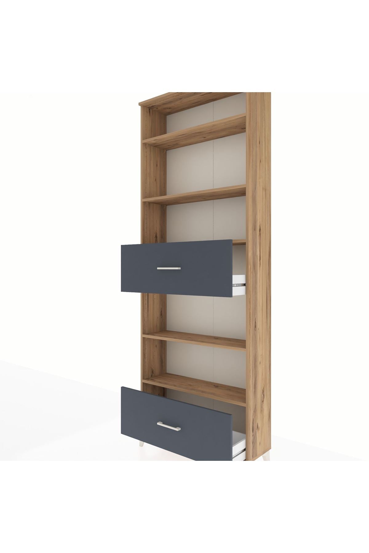 Arges Dolap 5 Raflı 2 Çekmeceli 88x30x243 Çam-Antrasit