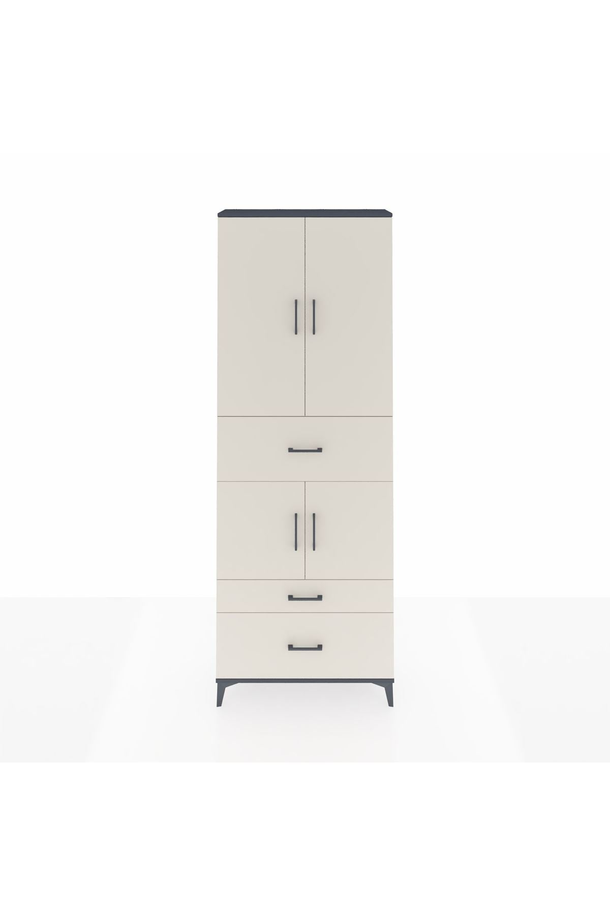 Arges Dolap 4 Raflı 3 Çekmeceli 4 Kapaklı 88x30x243 Antrasit-Aytaşı