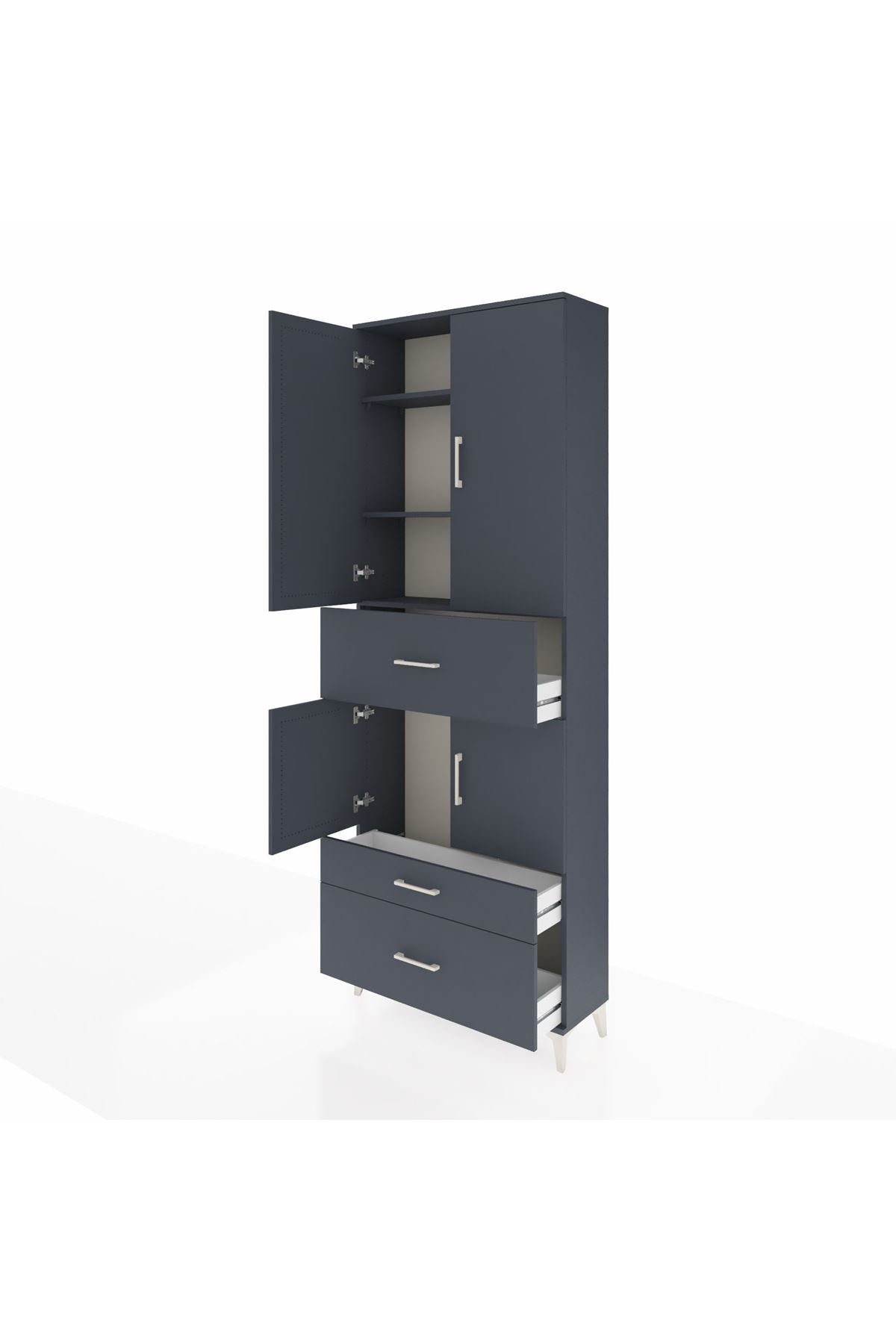 Arges Dolap 4 Raflı 3 Çekmeceli 4 Kapaklı 88x30x243 Antrasit-Antrasit