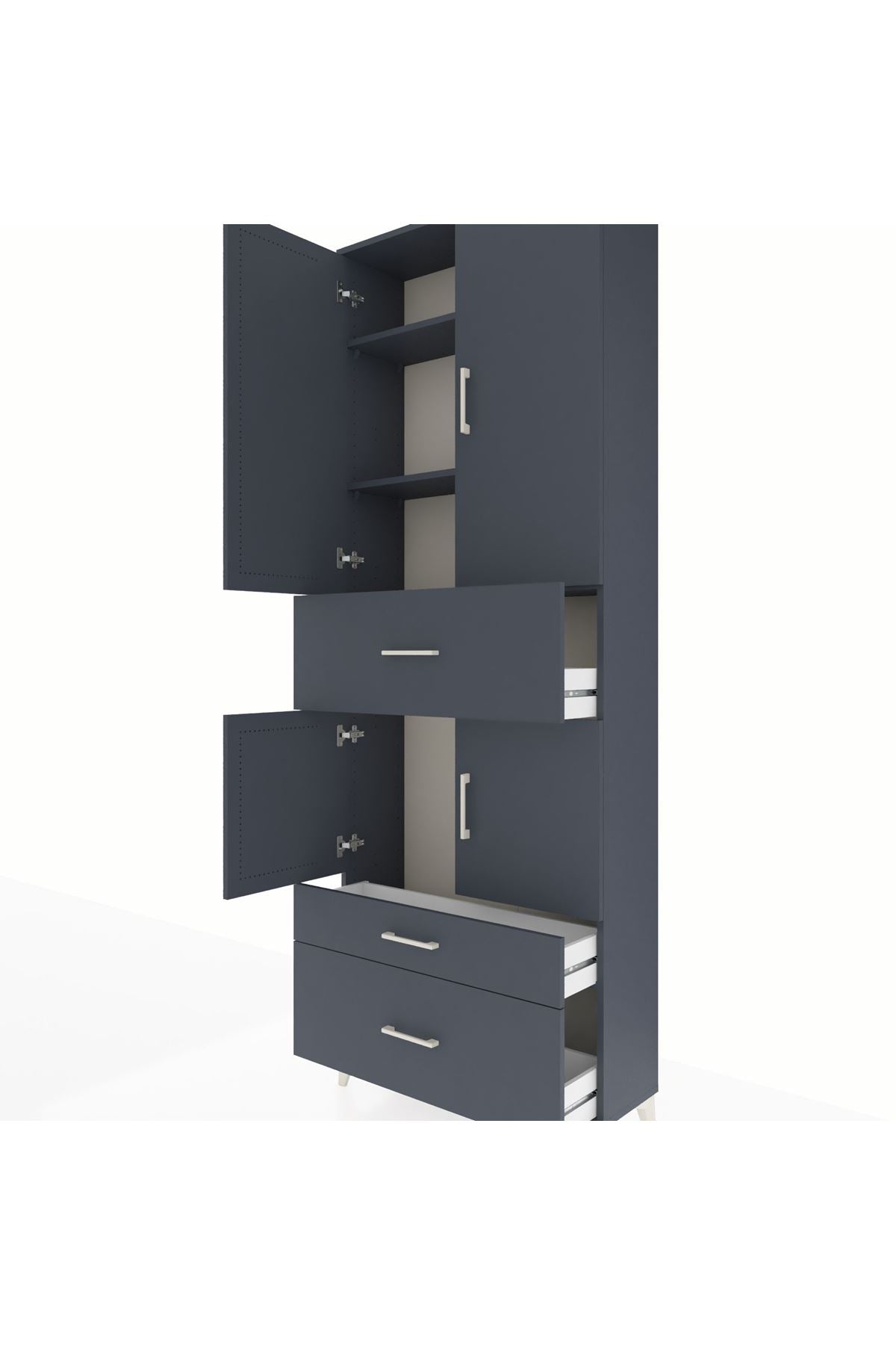 Arges Dolap 4 Raflı 3 Çekmeceli 4 Kapaklı 88x30x243 Antrasit-Antrasit