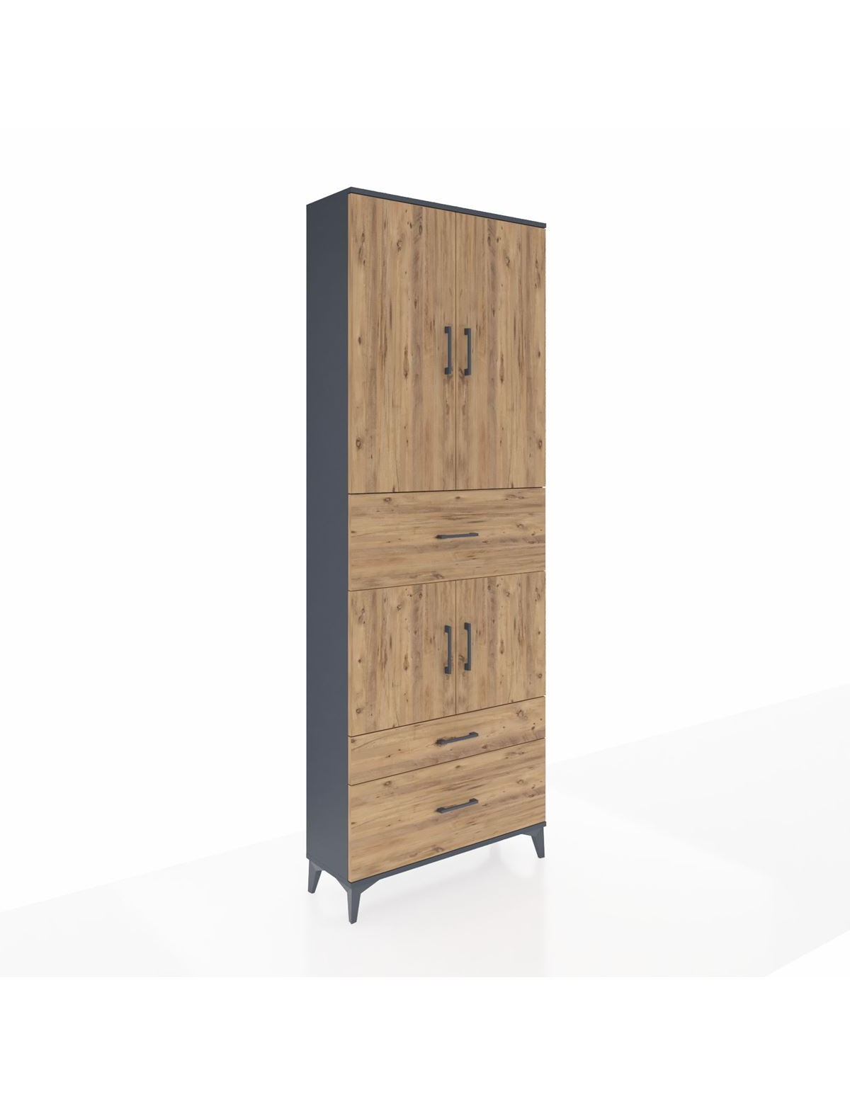 Arges Dolap 4 Raflı 3 Çekmeceli 4 Kapaklı 88x30x243 Antrasit-Çam