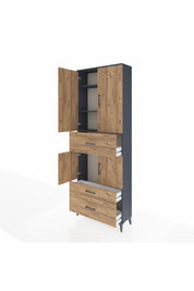 Arges Dolap 4 Raflı 3 Çekmeceli 4 Kapaklı 88x30x243 Antrasit-Çam