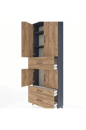 Arges Dolap 4 Raflı 3 Çekmeceli 4 Kapaklı 88x30x243 Antrasit-Çam