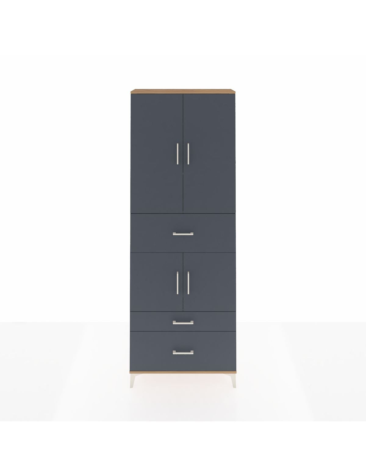 Arges Dolap 4 Raflı 3 Çekmeceli 4 Kapaklı 88x30x243 Çam-Antrasit