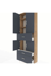 Arges Dolap 4 Raflı 3 Çekmeceli 4 Kapaklı 88x30x243 Çam-Antrasit