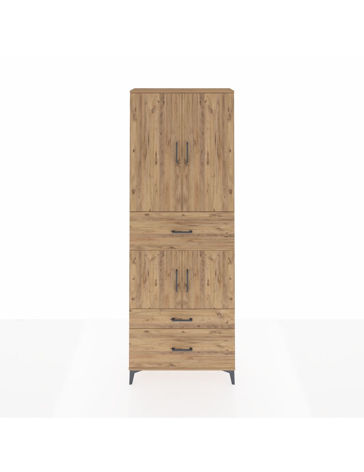 Arges Dolap 4 Raflı 3 Çekmeceli 4 Kapaklı 88x30x243 Çam-Çam