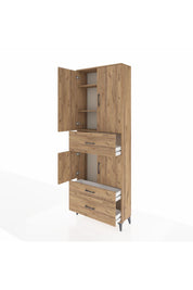 Arges Dolap 4 Raflı 3 Çekmeceli 4 Kapaklı 88x30x243 Çam-Çam