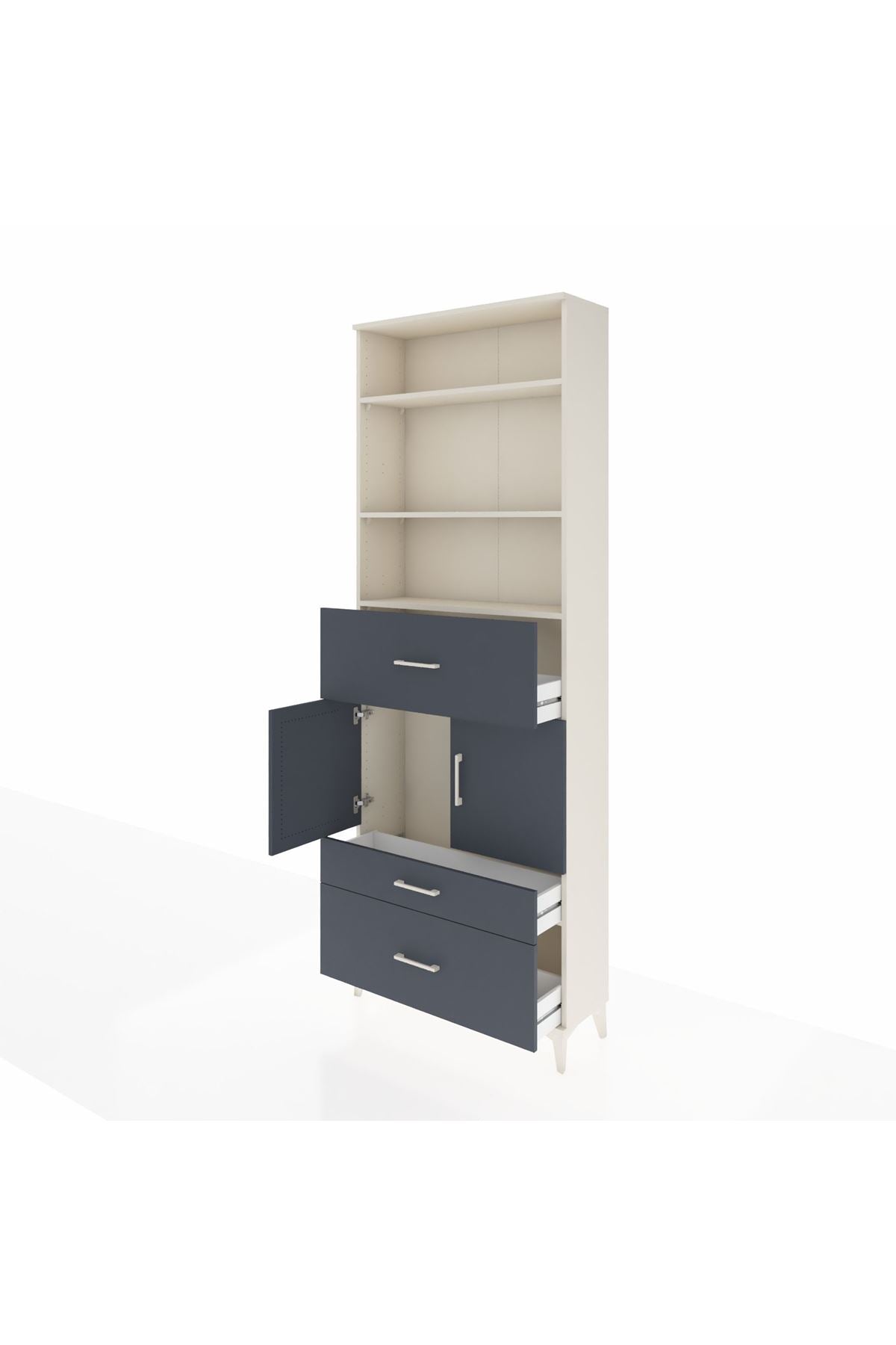 Arges Dolap 4 Raflı 3 Çekmeceli 2 Kapaklı 88x30x243 Aytaşı-Antrasit