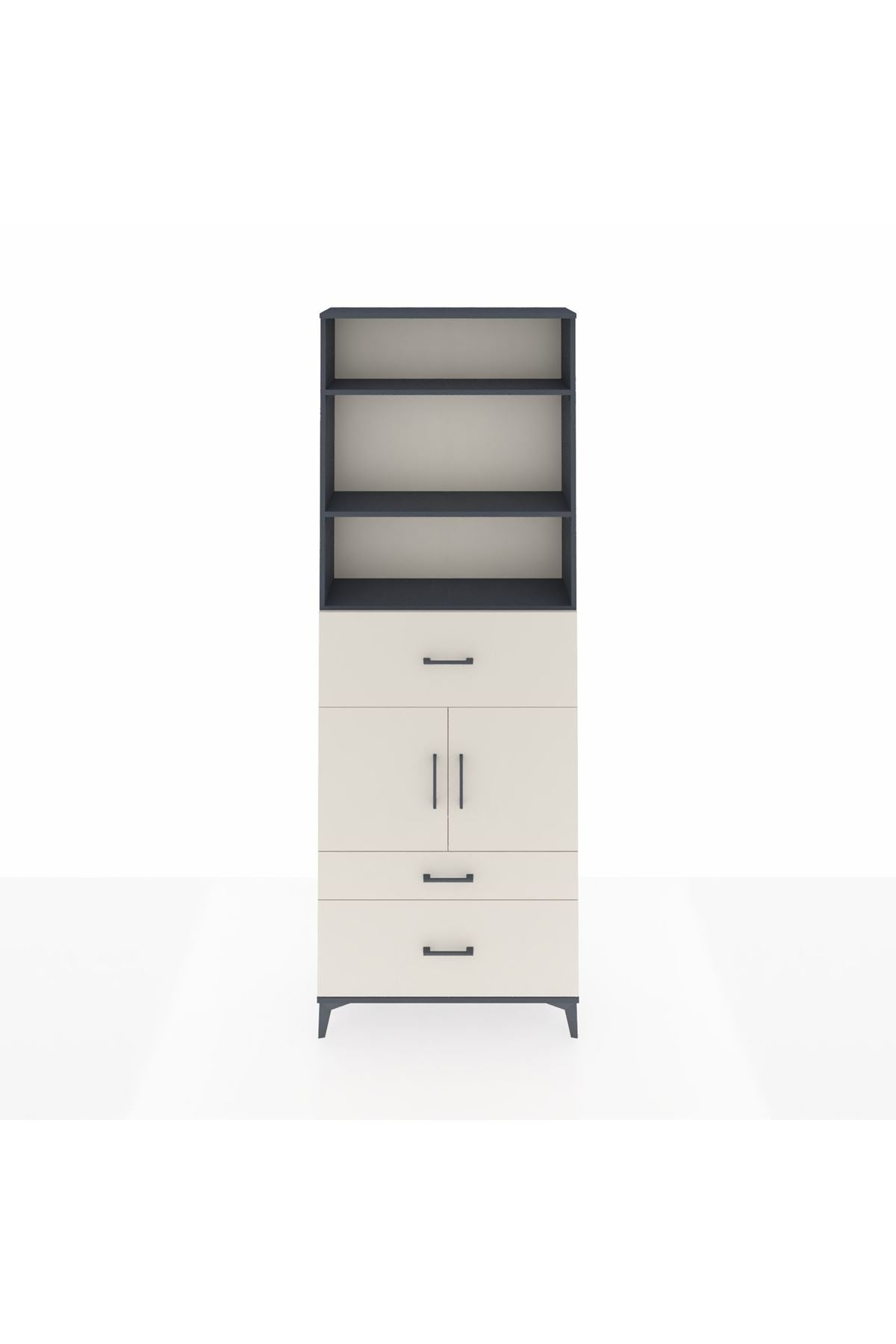 Arges Dolap 4 Raflı 3 Çekmeceli 2 Kapaklı 88x30x243 Antrasit-Aytaşı