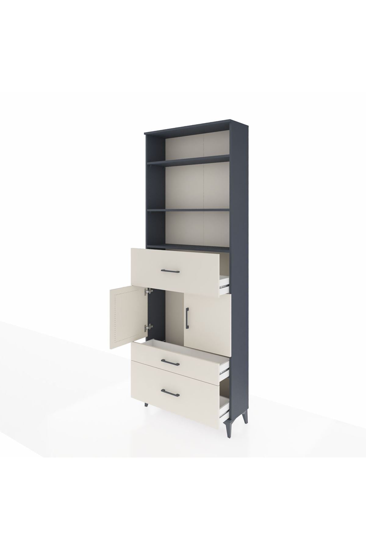 Arges Dolap 4 Raflı 3 Çekmeceli 2 Kapaklı 88x30x243 Antrasit-Aytaşı