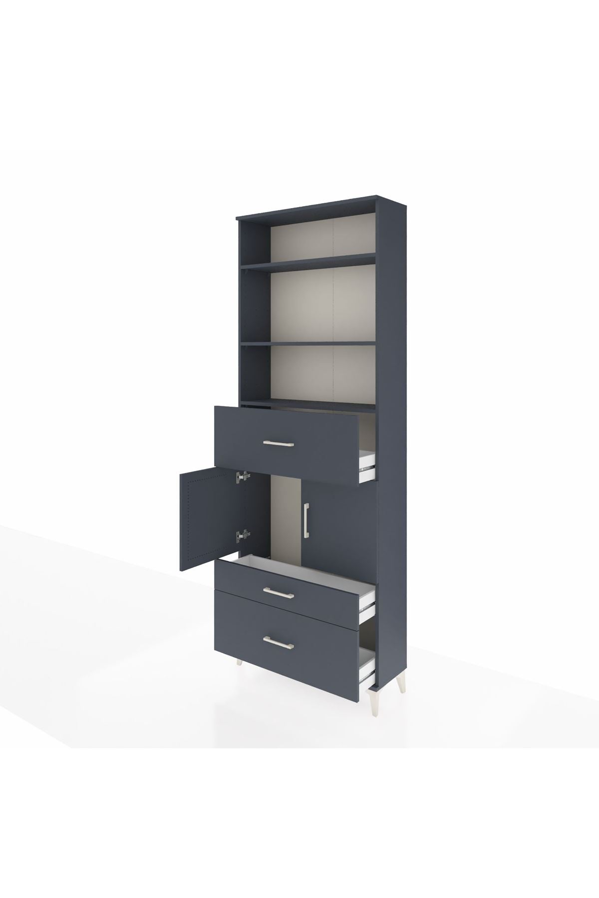 Arges Dolap 4 Raflı 3 Çekmeceli 2 Kapaklı 88x30x243 Antrasit-Antrasit