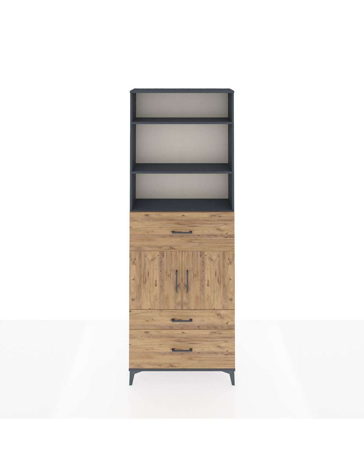 Arges Dolap 4 Raflı 3 Çekmeceli 2 Kapaklı 88x30x243 Antrasit-Çam