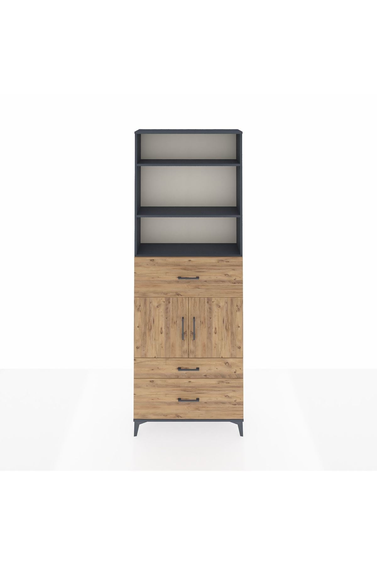 Arges Dolap 4 Raflı 3 Çekmeceli 2 Kapaklı 88x30x243 Antrasit-Çam