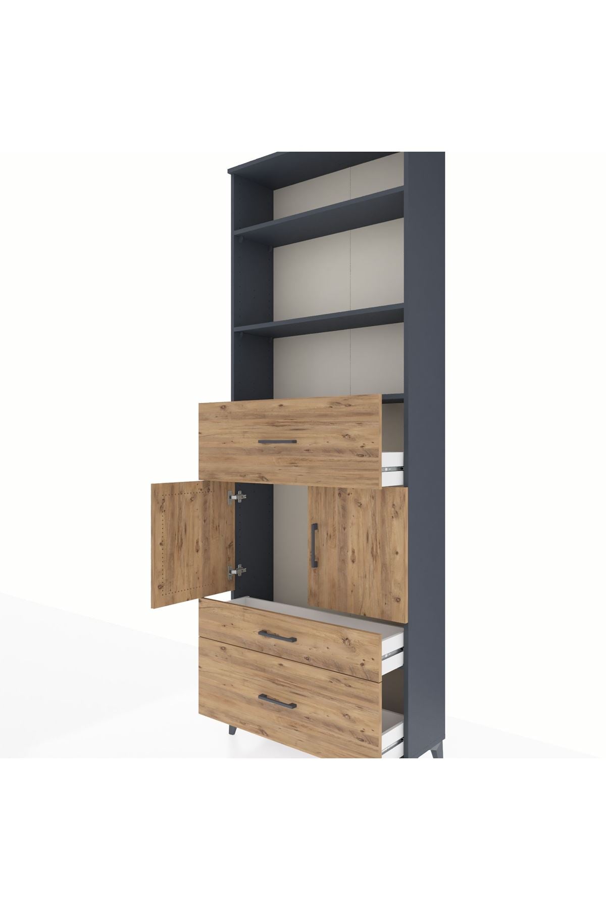 Arges Dolap 4 Raflı 3 Çekmeceli 2 Kapaklı 88x30x243 Antrasit-Çam