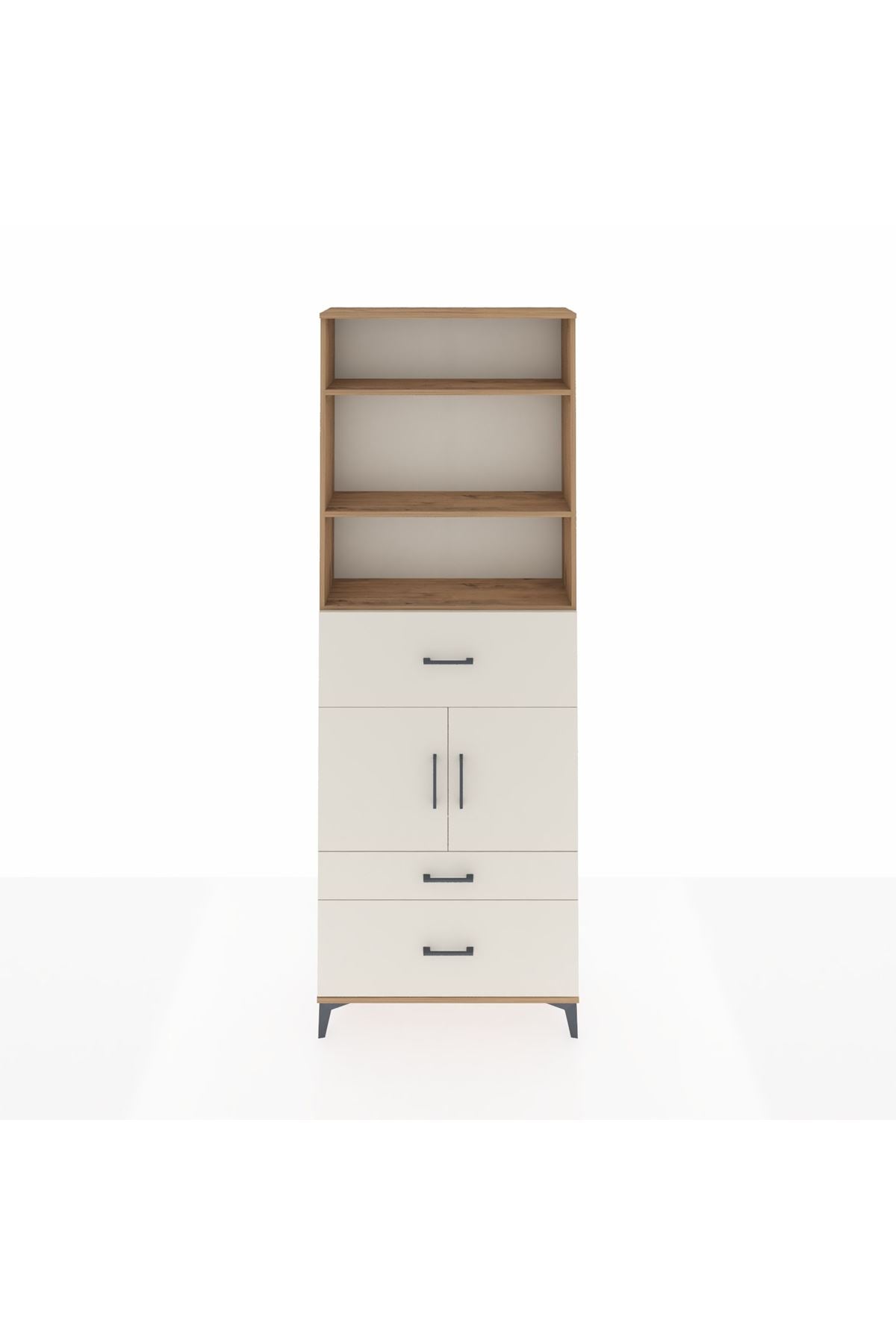 Arges Dolap 4 Raflı 3 Çekmeceli 2 Kapaklı 88x30x243 Çam-Aytaşı