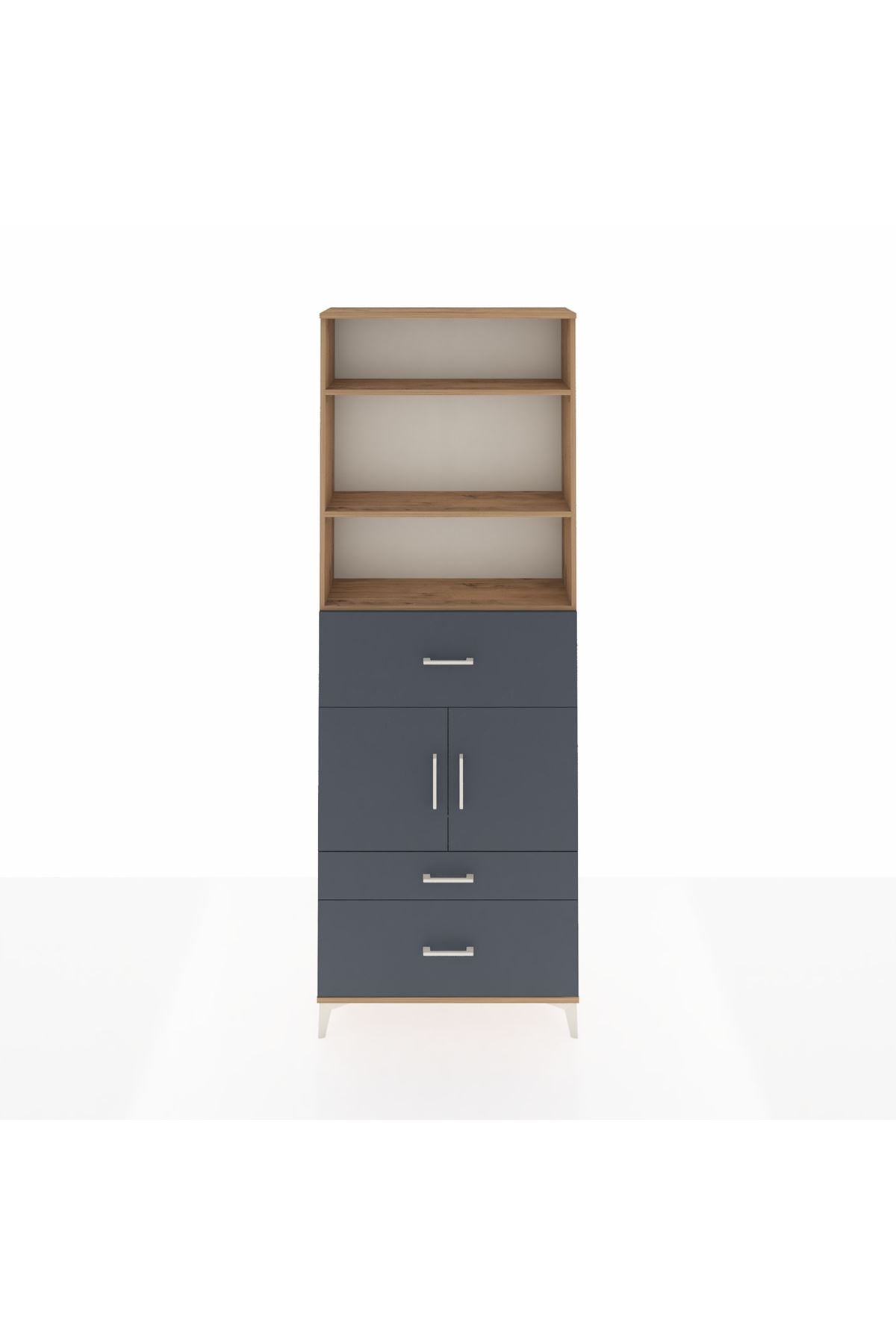 Arges Dolap 4 Raflı 3 Çekmeceli 2 Kapaklı 88x30x243 Çam-Antrasit