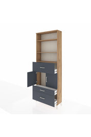 Arges Dolap 4 Raflı 3 Çekmeceli 2 Kapaklı 88x30x243 Çam-Antrasit