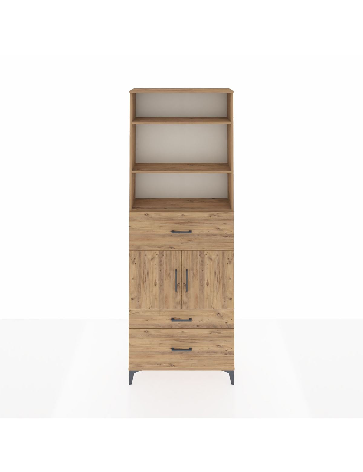 Arges Dolap 4 Raflı 3 Çekmeceli 2 Kapaklı 88x30x243 Çam-Çam