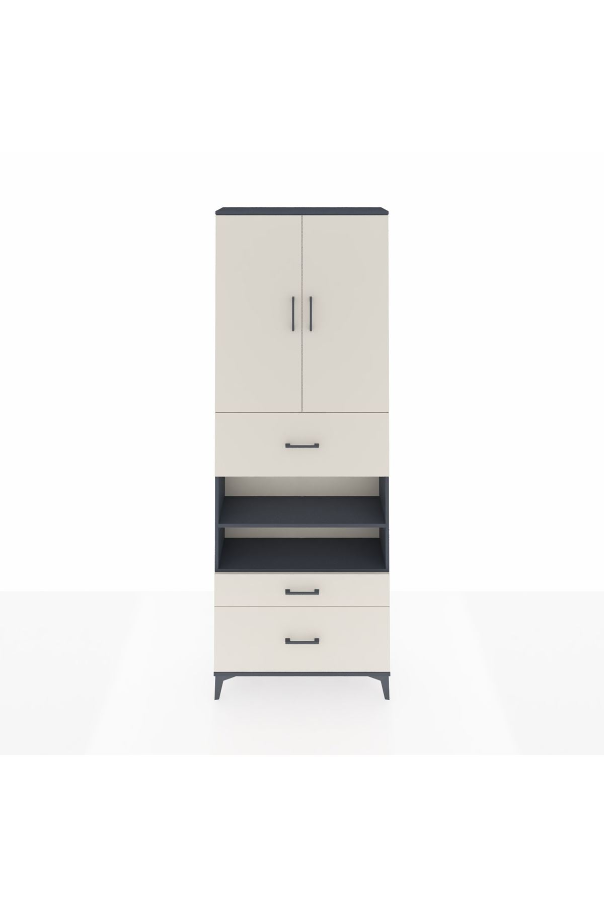 Arges Dolap 5 Raflı 3 Çekmeceli 2 Kapaklı 88x30x243 Antrasit-Aytaşı