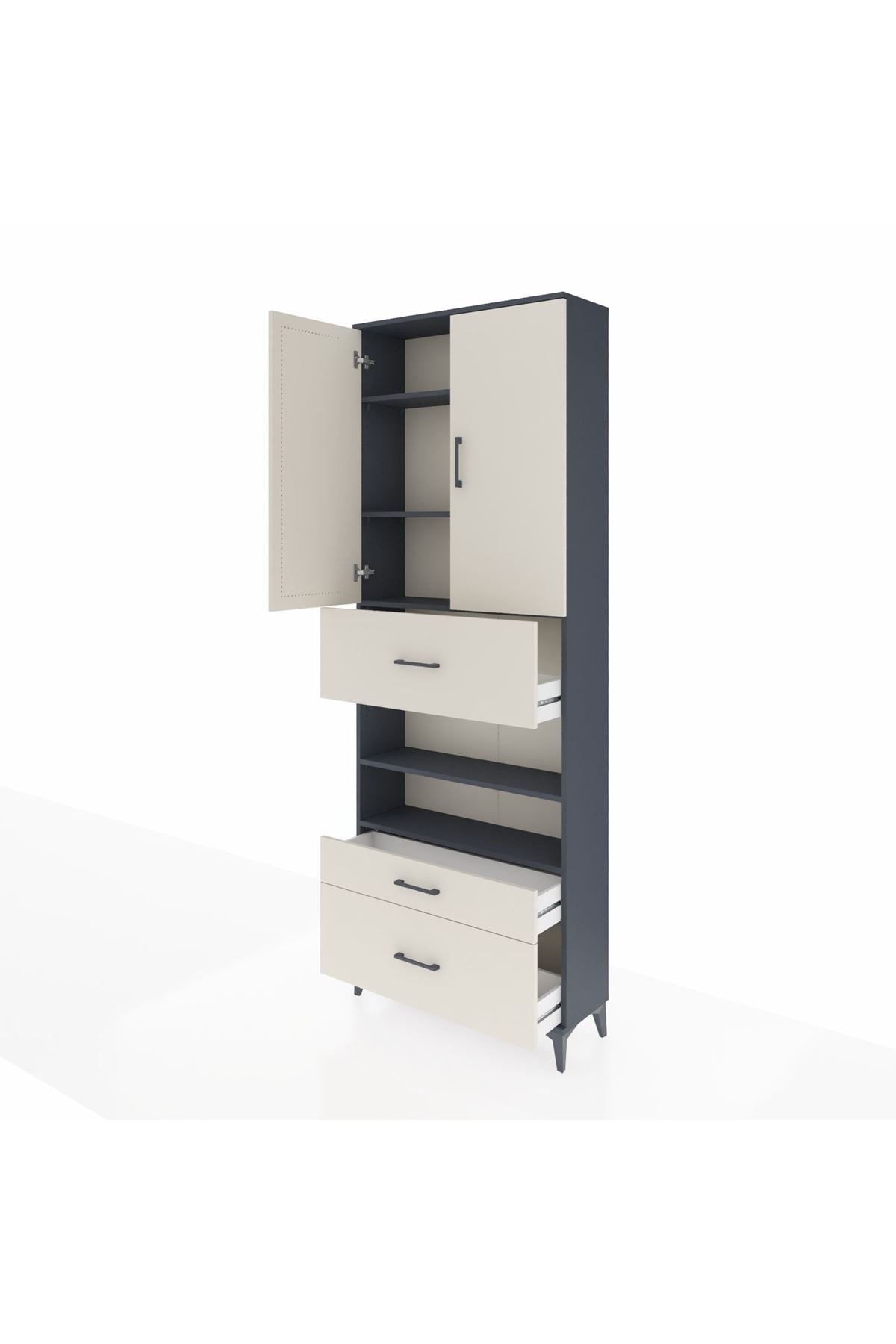 Arges Dolap 5 Raflı 3 Çekmeceli 2 Kapaklı 88x30x243 Antrasit-Aytaşı