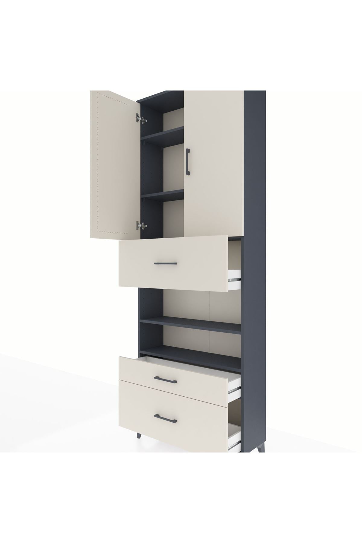 Arges Dolap 5 Raflı 3 Çekmeceli 2 Kapaklı 88x30x243 Antrasit-Aytaşı