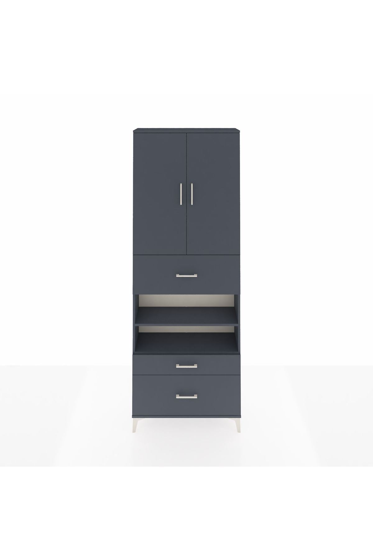 Arges Dolap 5 Raflı 3 Çekmeceli 2 Kapaklı 88x30x243 Antrasit-Antrasit