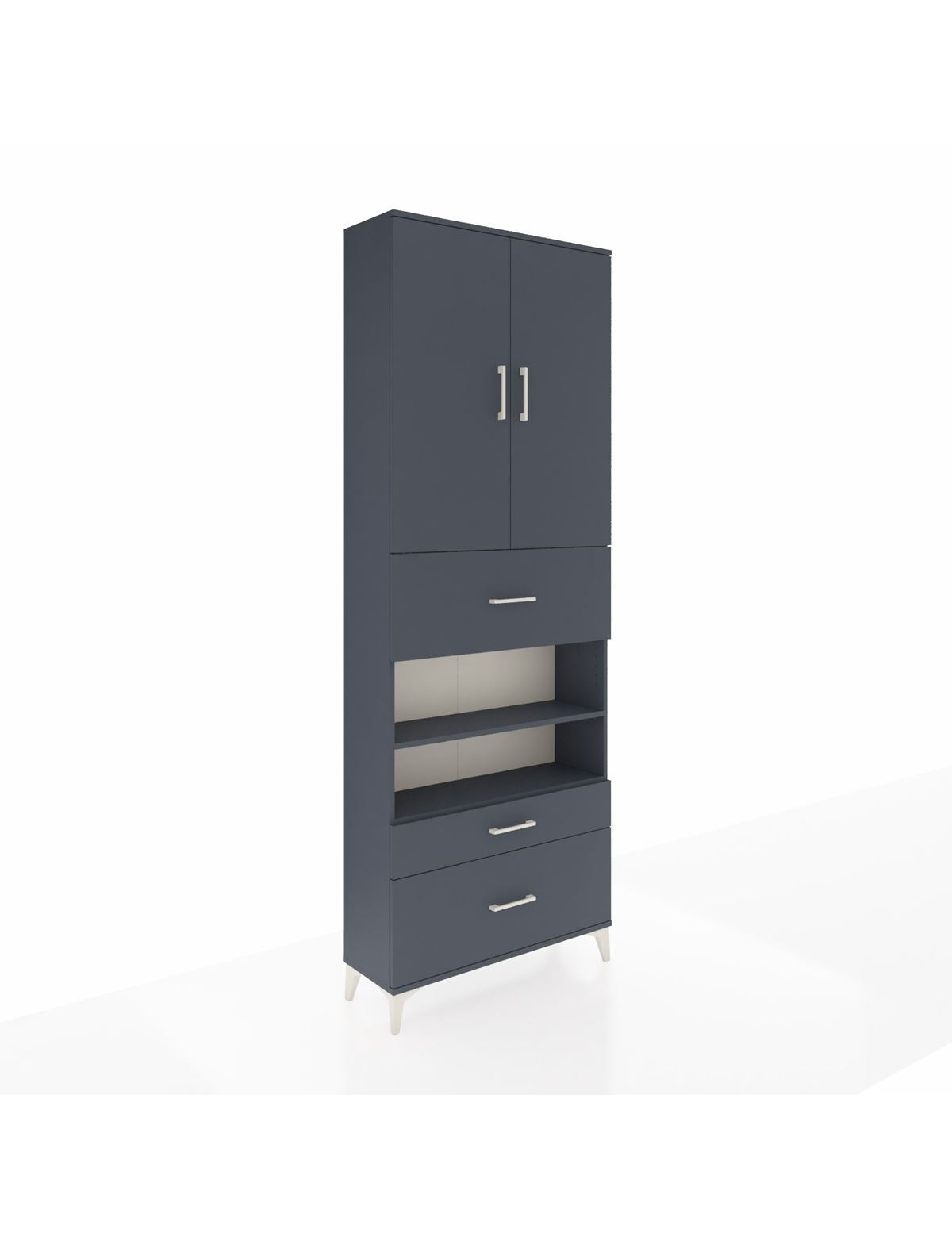 Arges Dolap 5 Raflı 3 Çekmeceli 2 Kapaklı 88x30x243 Antrasit-Antrasit