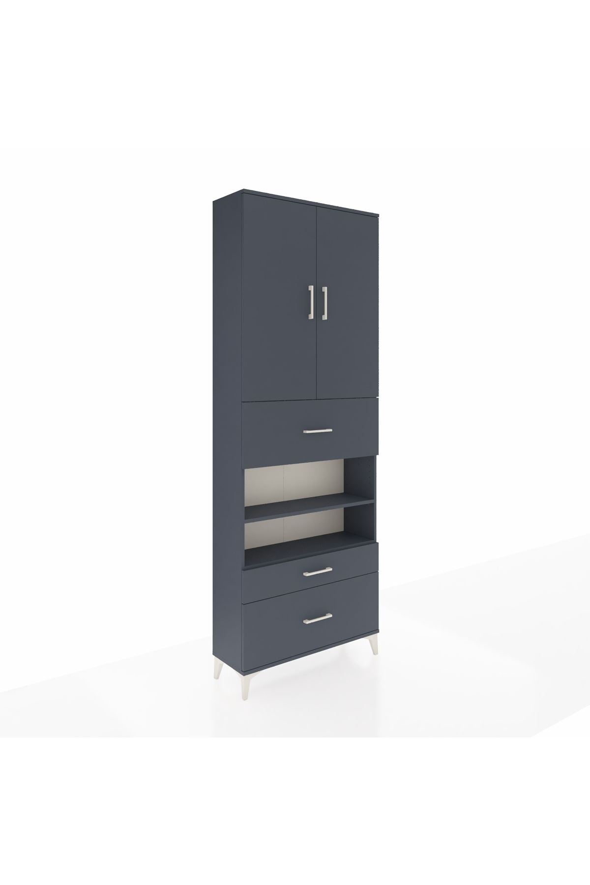 Arges Dolap 5 Raflı 3 Çekmeceli 2 Kapaklı 88x30x243 Antrasit-Antrasit