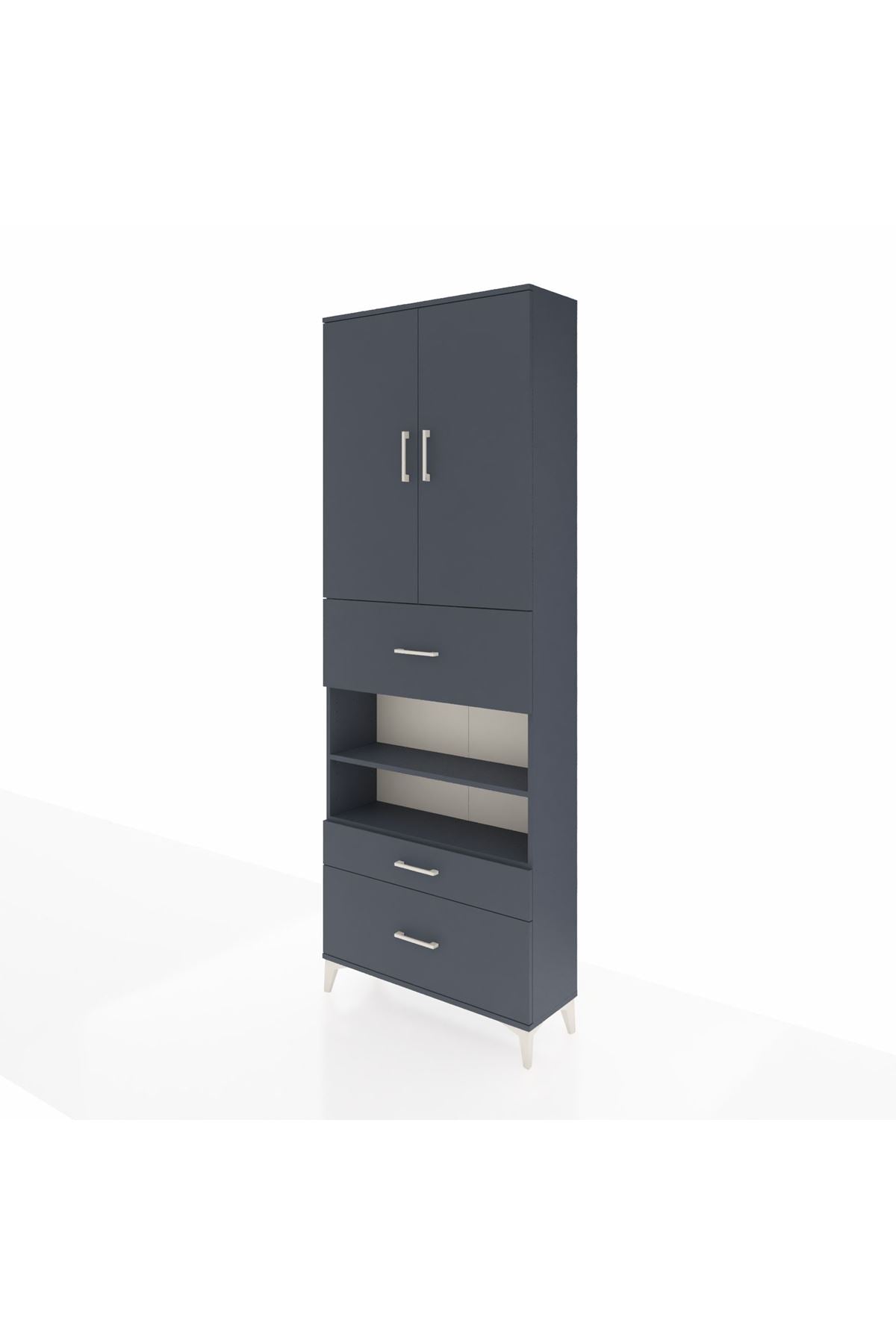 Arges Dolap 5 Raflı 3 Çekmeceli 2 Kapaklı 88x30x243 Antrasit-Antrasit