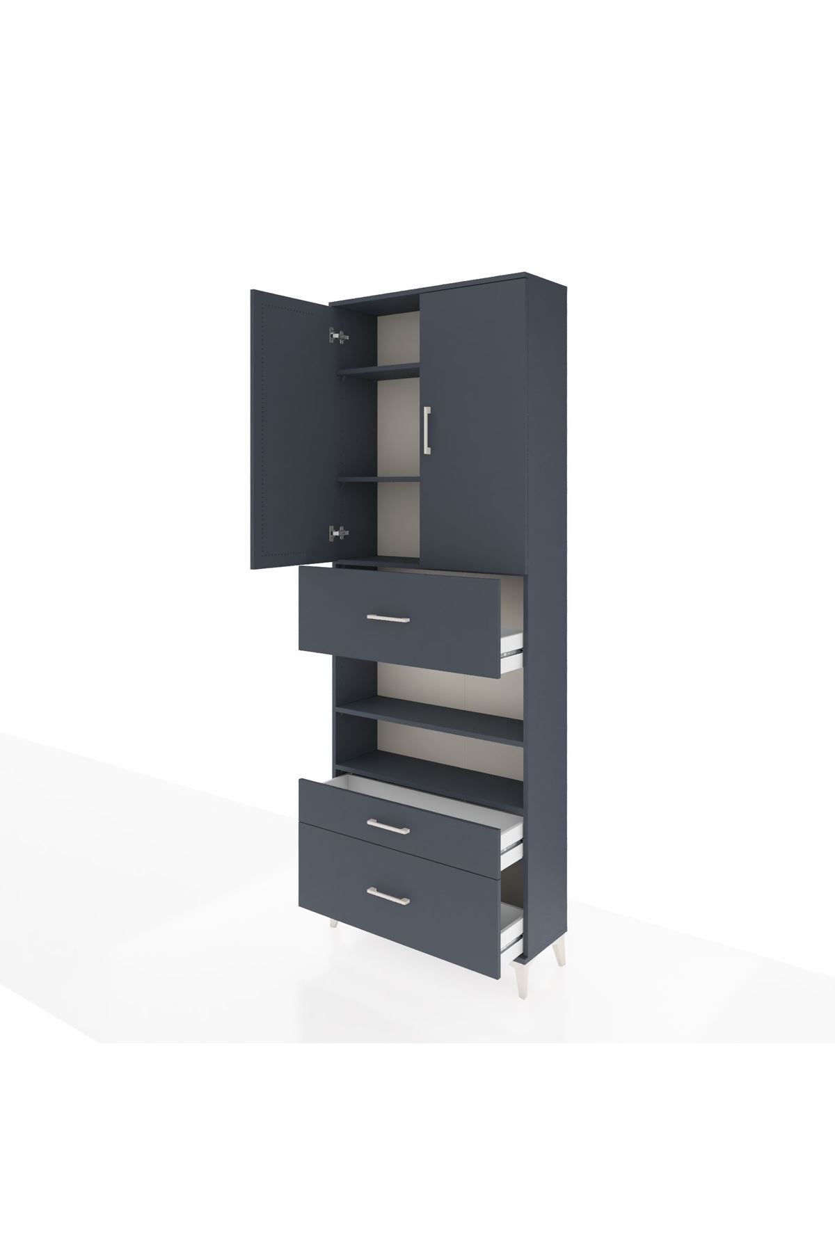 Arges Dolap 5 Raflı 3 Çekmeceli 2 Kapaklı 88x30x243 Antrasit-Antrasit