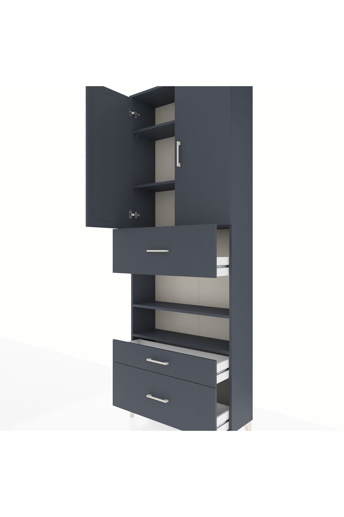 Arges Dolap 5 Raflı 3 Çekmeceli 2 Kapaklı 88x30x243 Antrasit-Antrasit