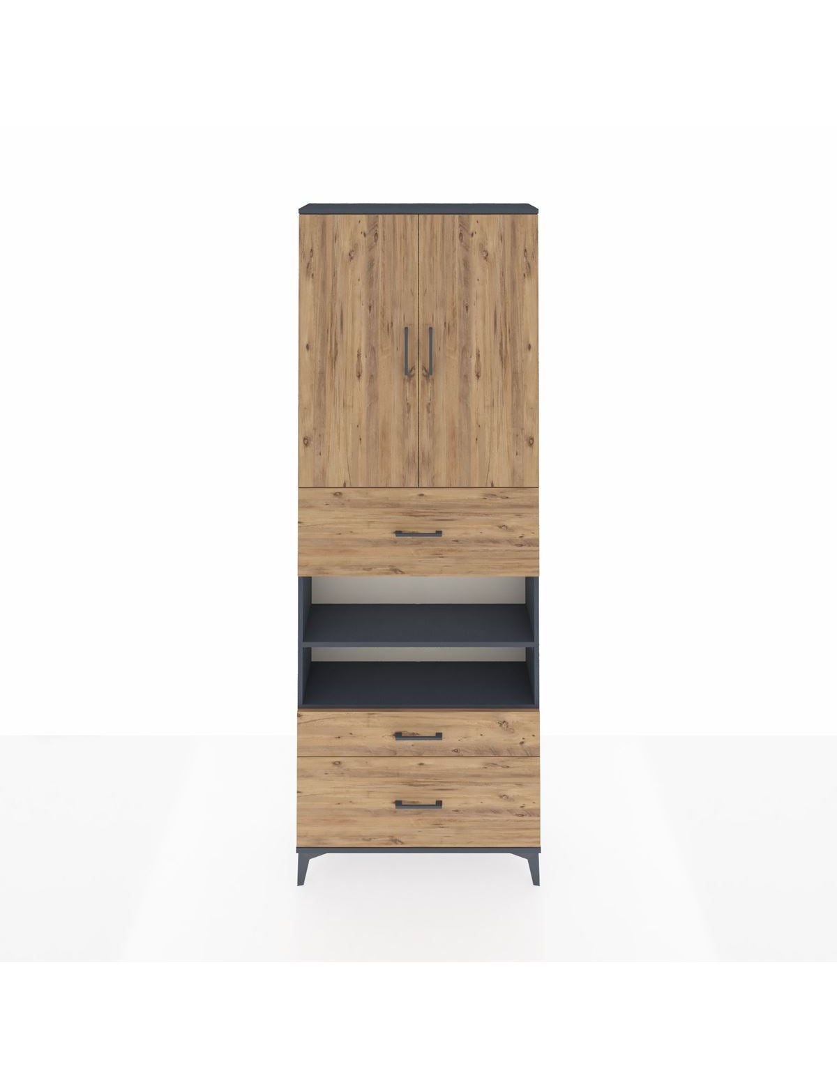 Arges Dolap 5 Raflı 3 Çekmeceli 2 Kapaklı 88x30x243 Antrasit-Çam