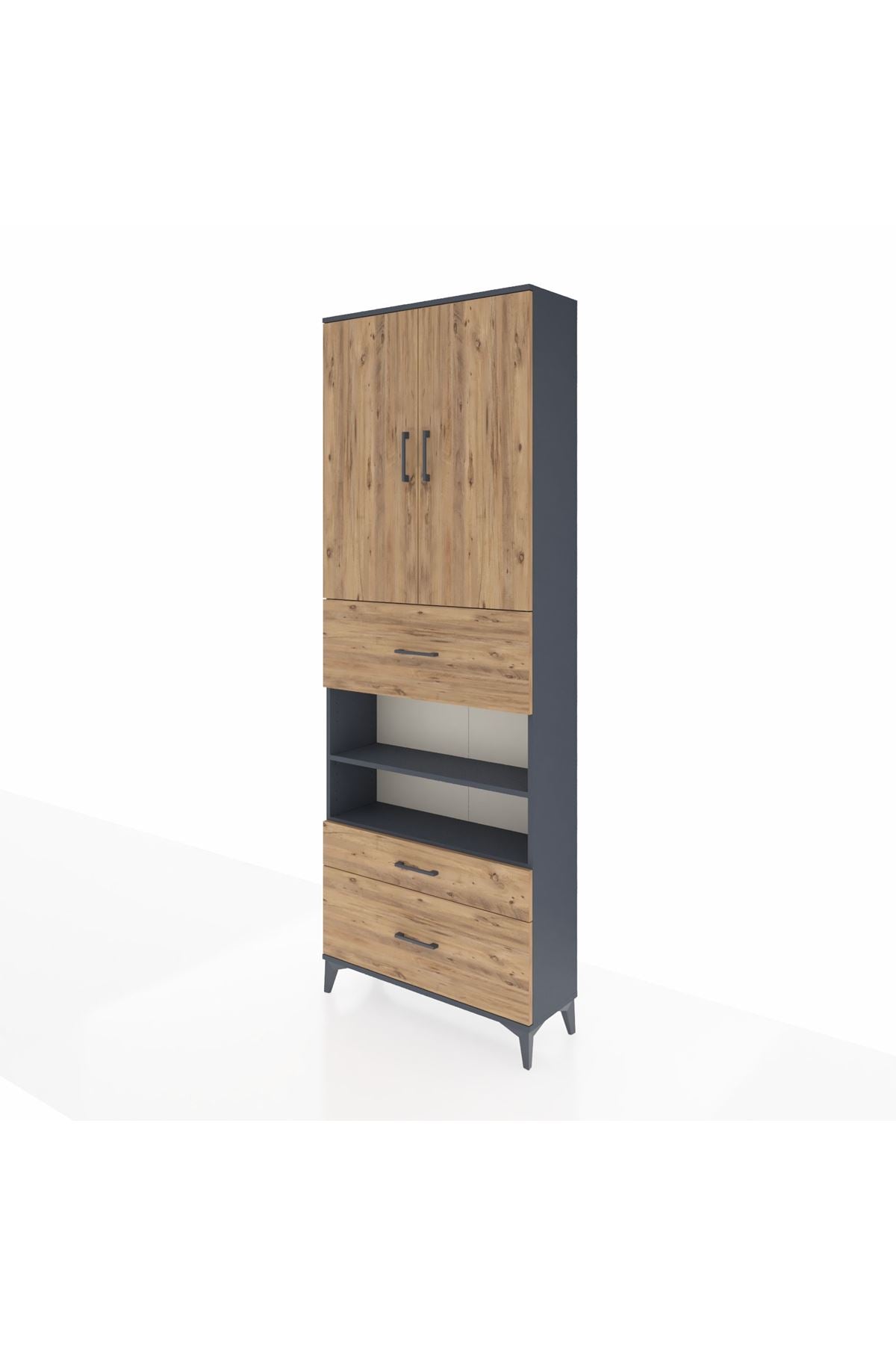 Arges Dolap 5 Raflı 3 Çekmeceli 2 Kapaklı 88x30x243 Antrasit-Çam
