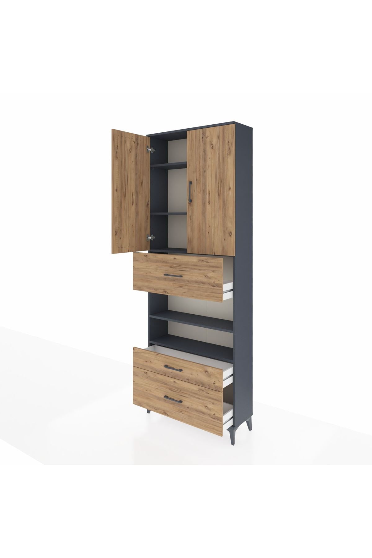 Arges Dolap 5 Raflı 3 Çekmeceli 2 Kapaklı 88x30x243 Antrasit-Çam