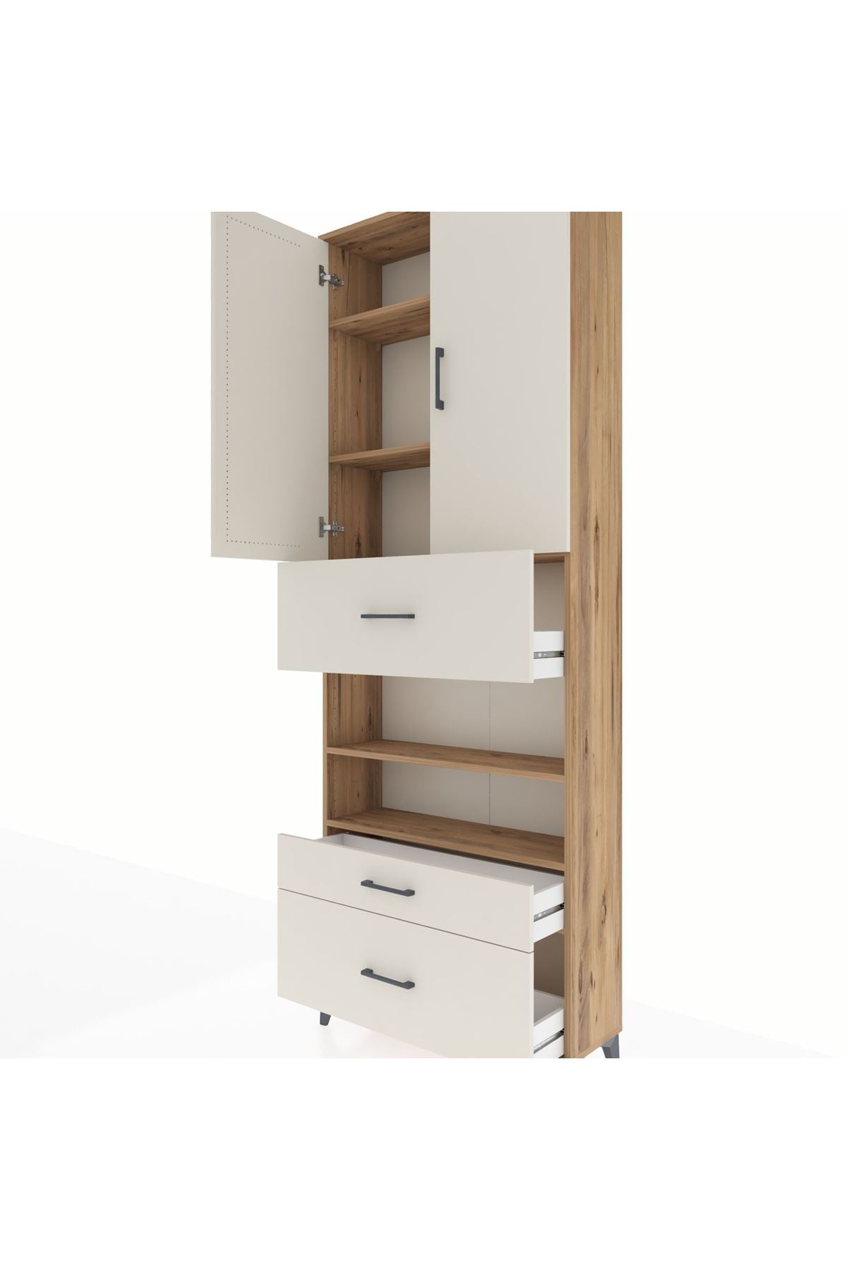 Arges Dolap 5 Raflı 3 Çekmeceli 2 Kapaklı 88x30x243 Çam-Aytaşı