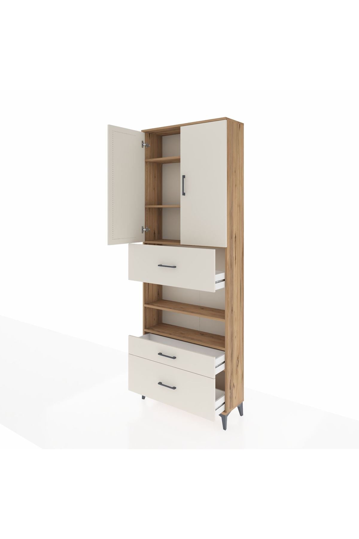 Arges Dolap 5 Raflı 3 Çekmeceli 2 Kapaklı 88x30x243 Çam-Aytaşı