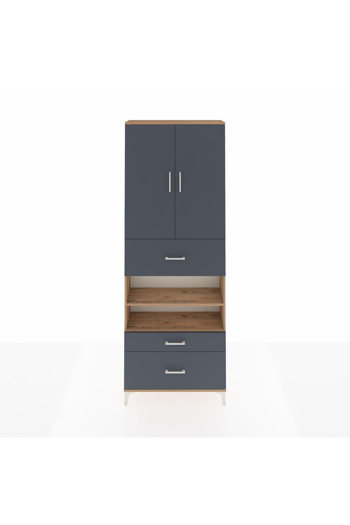 Arges Dolap 5 Raflı 3 Çekmeceli 2 Kapaklı 88x30x243 Çam-Antrasit