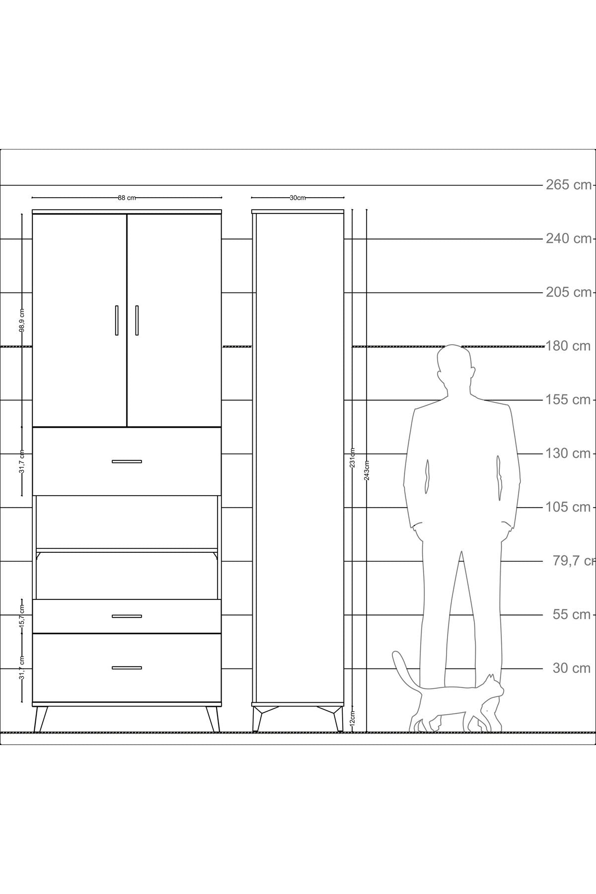 Arges Dolap 5 Raflı 3 Çekmeceli 2 Kapaklı 88x30x243 Çam-Aytaşı
