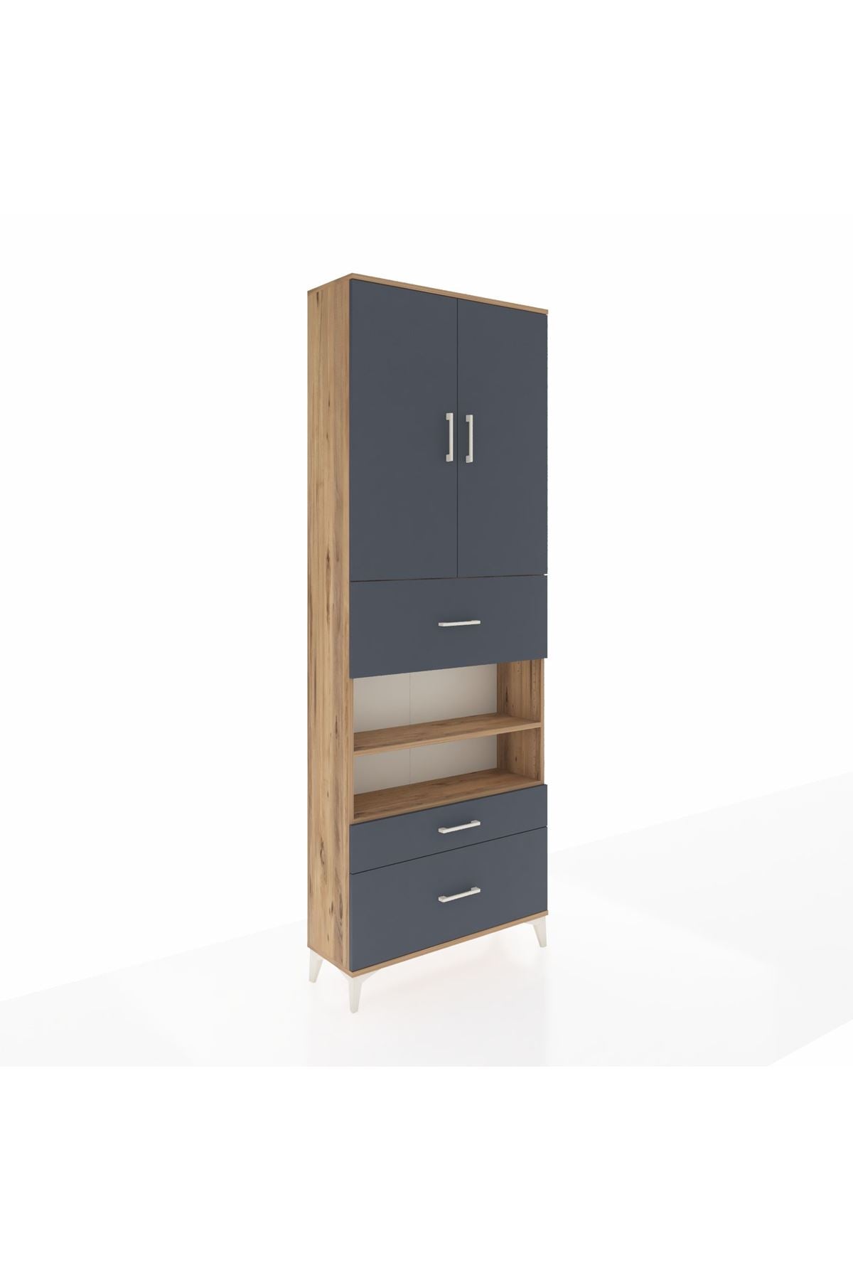 Arges Dolap 5 Raflı 3 Çekmeceli 2 Kapaklı 88x30x243 Çam-Antrasit