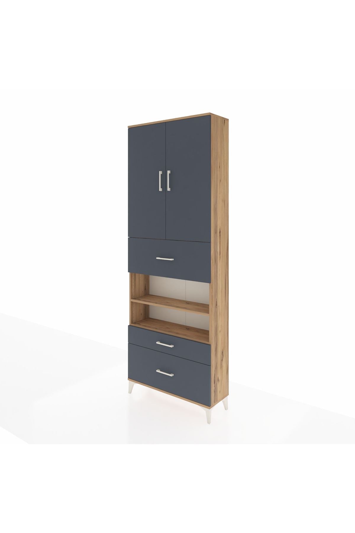 Arges Dolap 5 Raflı 3 Çekmeceli 2 Kapaklı 88x30x243 Çam-Antrasit
