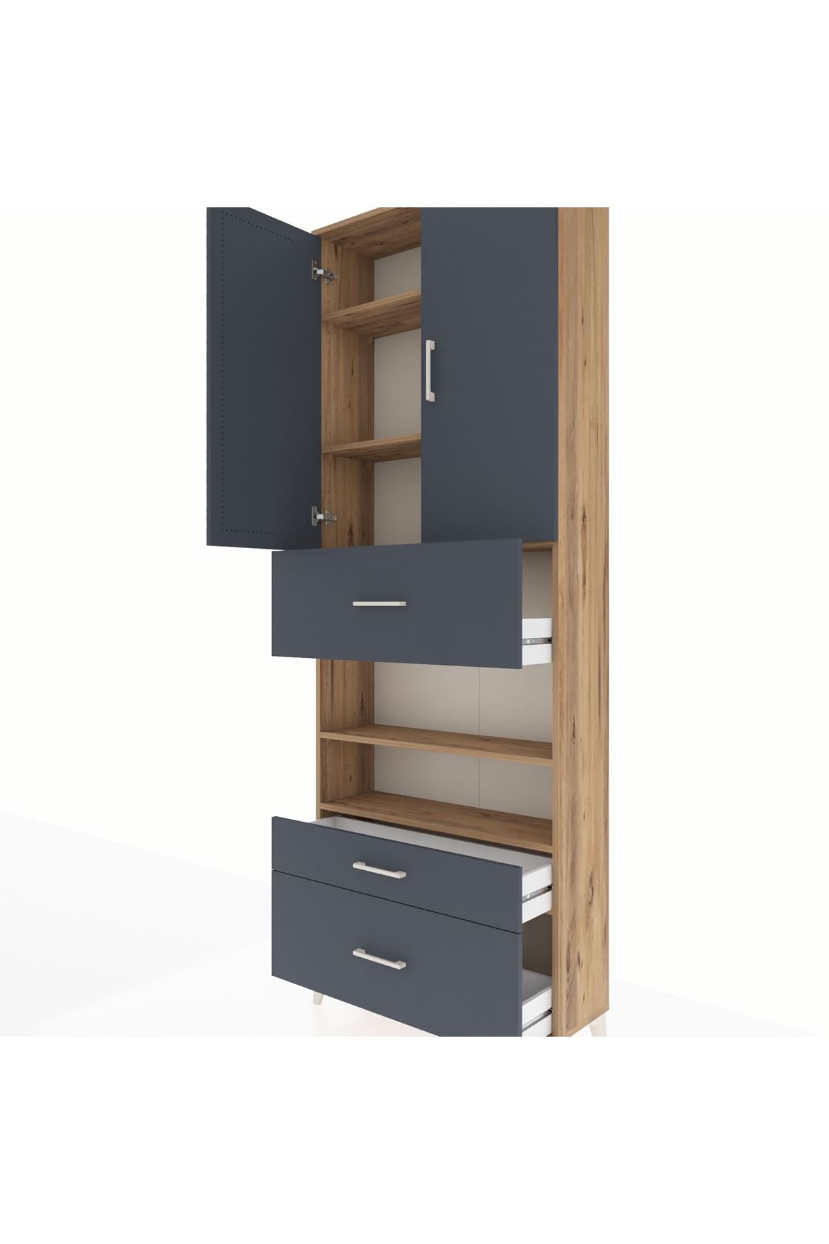 Arges Dolap 5 Raflı 3 Çekmeceli 2 Kapaklı 88x30x243 Çam-Antrasit