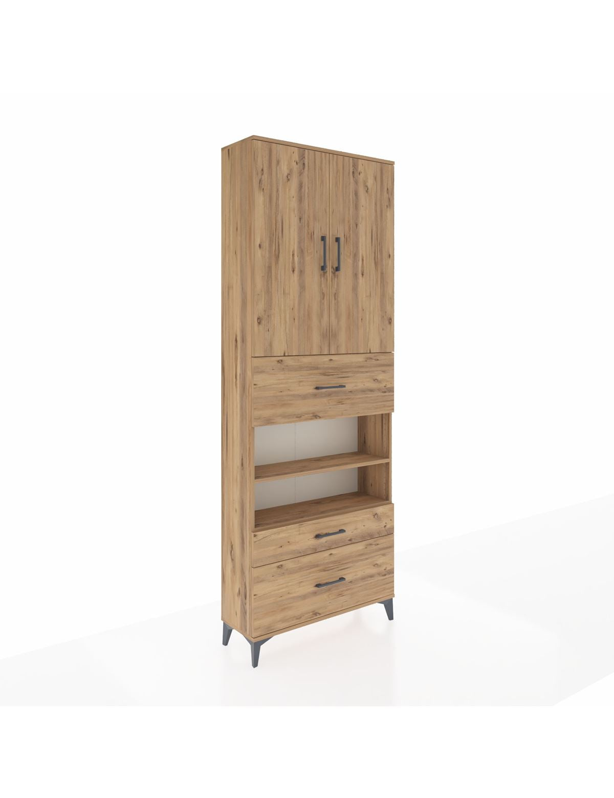 Arges Dolap 5 Raflı 3 Çekmeceli 2 Kapaklı 88x30x243 Çam-Çam