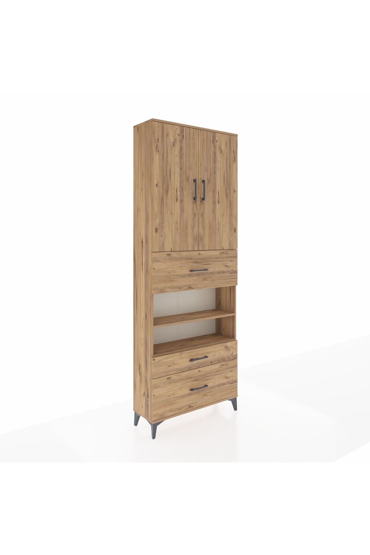 Arges Dolap 5 Raflı 3 Çekmeceli 2 Kapaklı 88x30x243 Çam-Çam