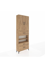 Arges Dolap 5 Raflı 3 Çekmeceli 2 Kapaklı 88x30x243 Çam-Çam