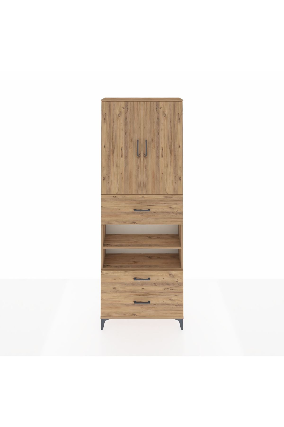 Arges Dolap 5 Raflı 3 Çekmeceli 2 Kapaklı 88x30x243 Çam-Çam